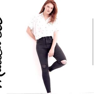 Madewell 9" High Rise Skinny Jeans in Black Raw Hem Distressed Boho